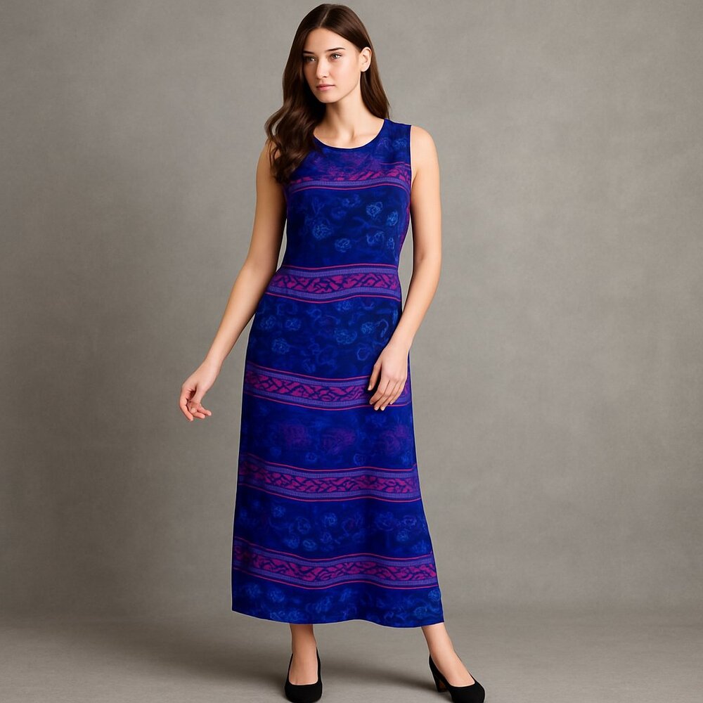 Vintage Giorgio Fiorlini 90s Purple Blue Floral Paisley Maxi Dress Size 12 Boho